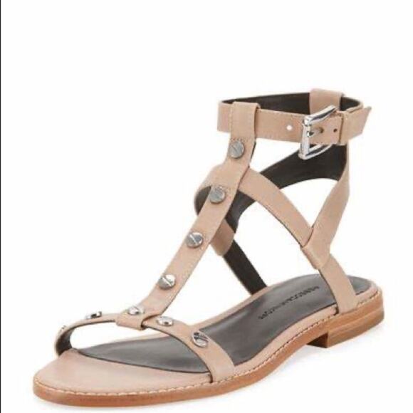 Rebecca Minkoff Nude Studded Strappy Open Toe Flat Sandals Size 7 - Picture 1 of 8